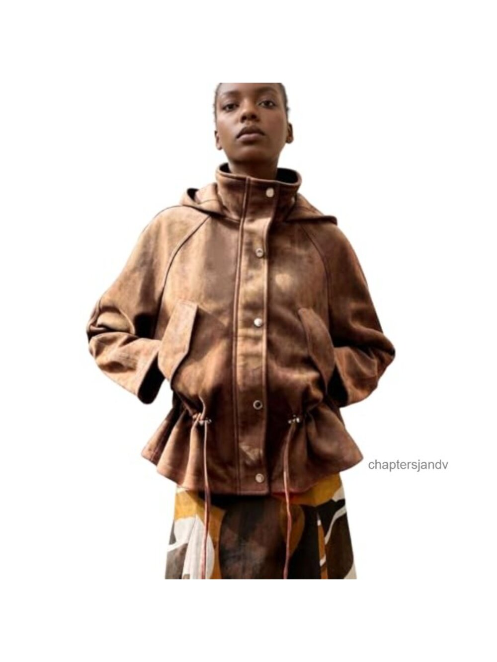 Faux Suede Hooded Jacket Oversized Drawstring Waist Fall Coat